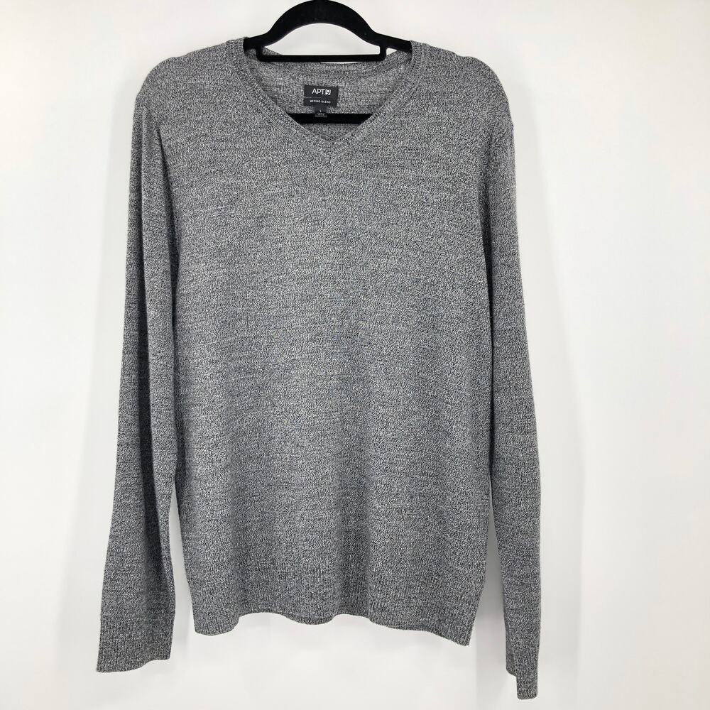 Apt. 9 Heathered Gray V-Neck Merino Wool Blend Long Sleeve Pull Over Sweater Top